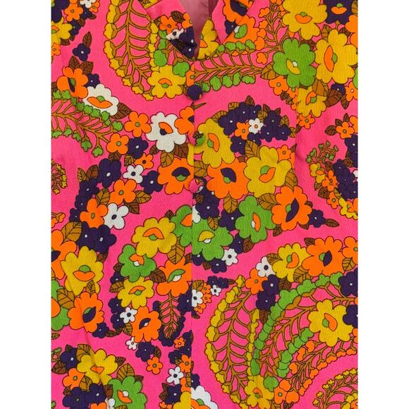 Vintage Pink Paisley Floral Print 1960’s Groovy Sleeveless Maxi Dress - Picture 6 of 7